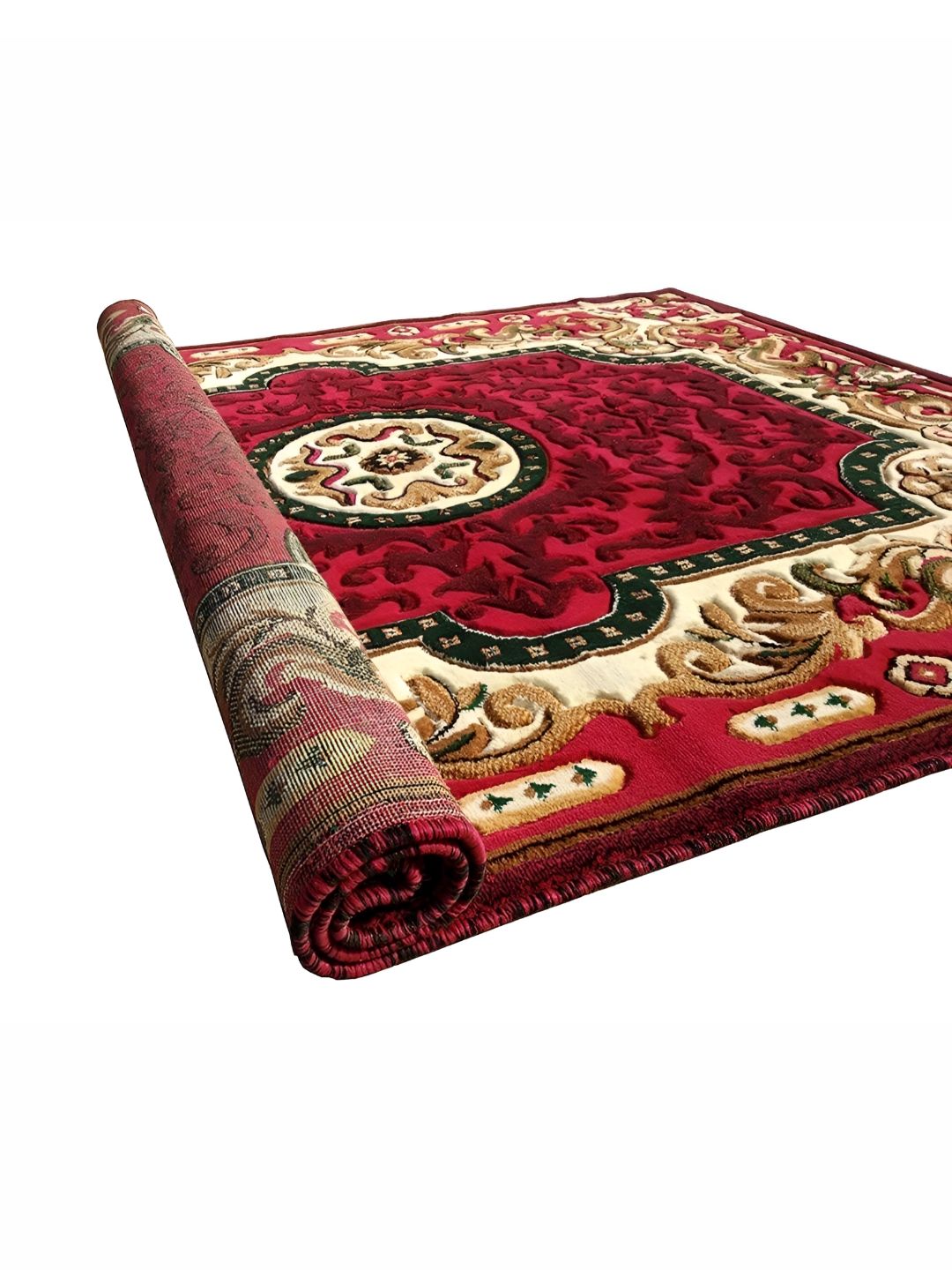 SANA CARPET Red & Cream Ethnic Motifs Cotton Carpet