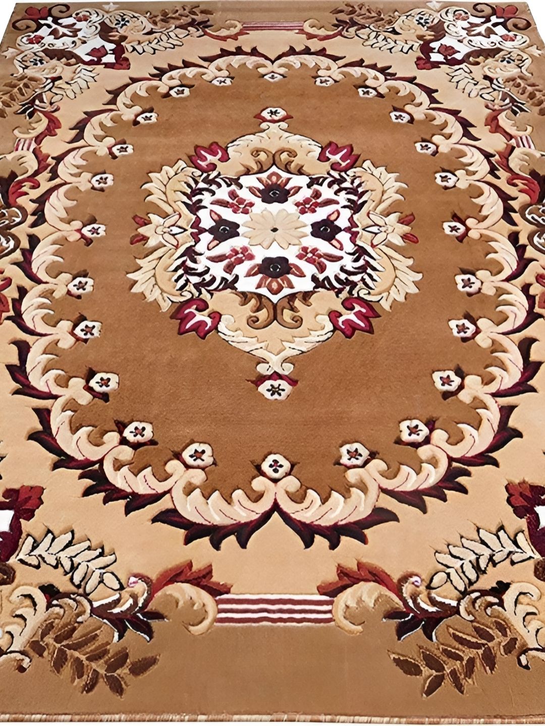 SANA CARPET Brown & Off White Ethnic Motifs Cotton Carpet-image-25