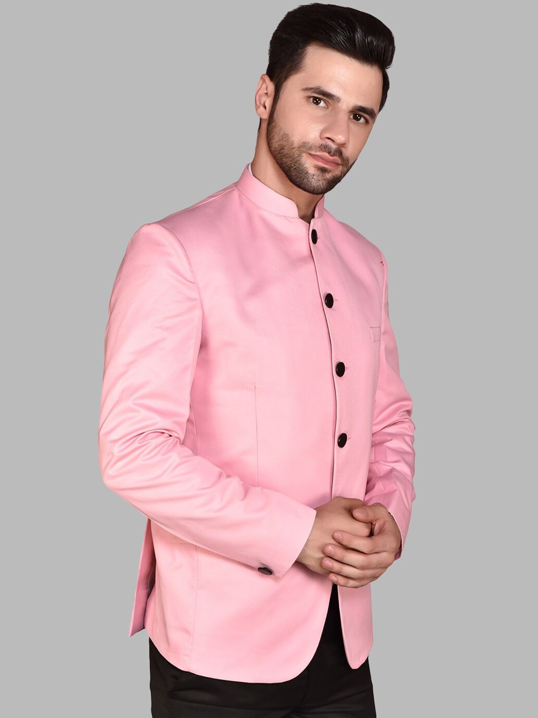 PRINTCULTR Mandarin Collar Single-Breasted Blazers-picture-11