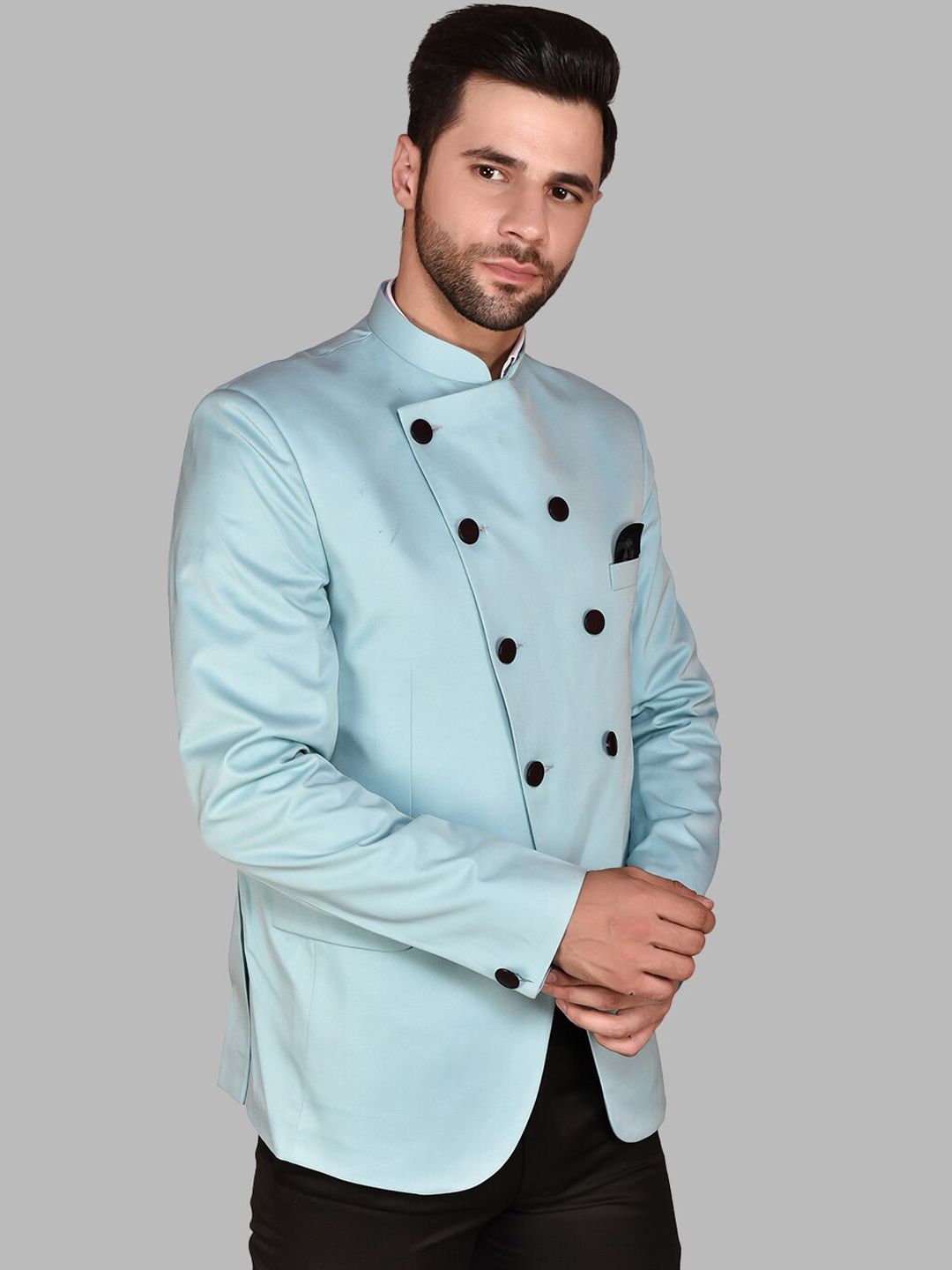 PRINTCULTR Mandarin Collar Regular-Fit Double Breasted Casual Blazer-picture-25