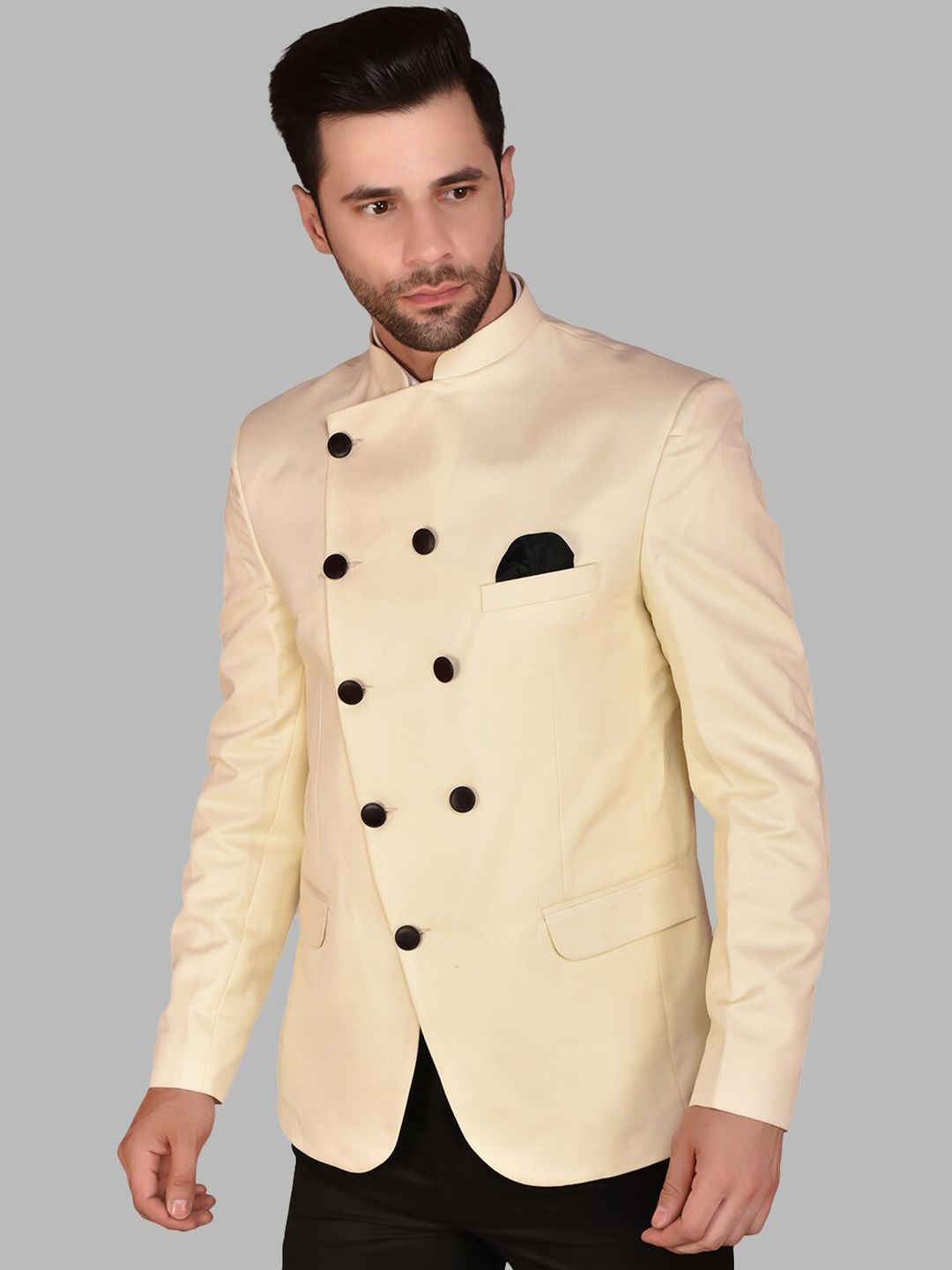 PRINTCULTR Mandarin Collar Regular-Fit Double Breasted Blazer-picture-20