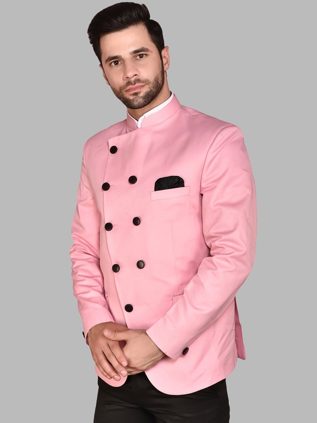 PRINTCULTR Mandarin Collar Regular-Fit Double Breasted Blazer-picture-19