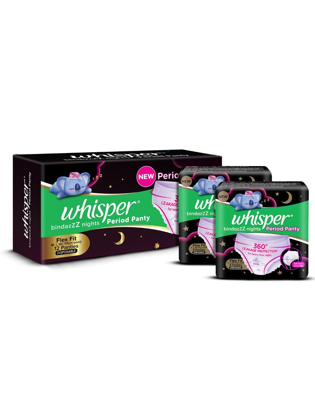 Whisper Bindazzz Nights Disposable Flex Fit Period Panties Combo - Size M-L - 12 Pcs-picture-38