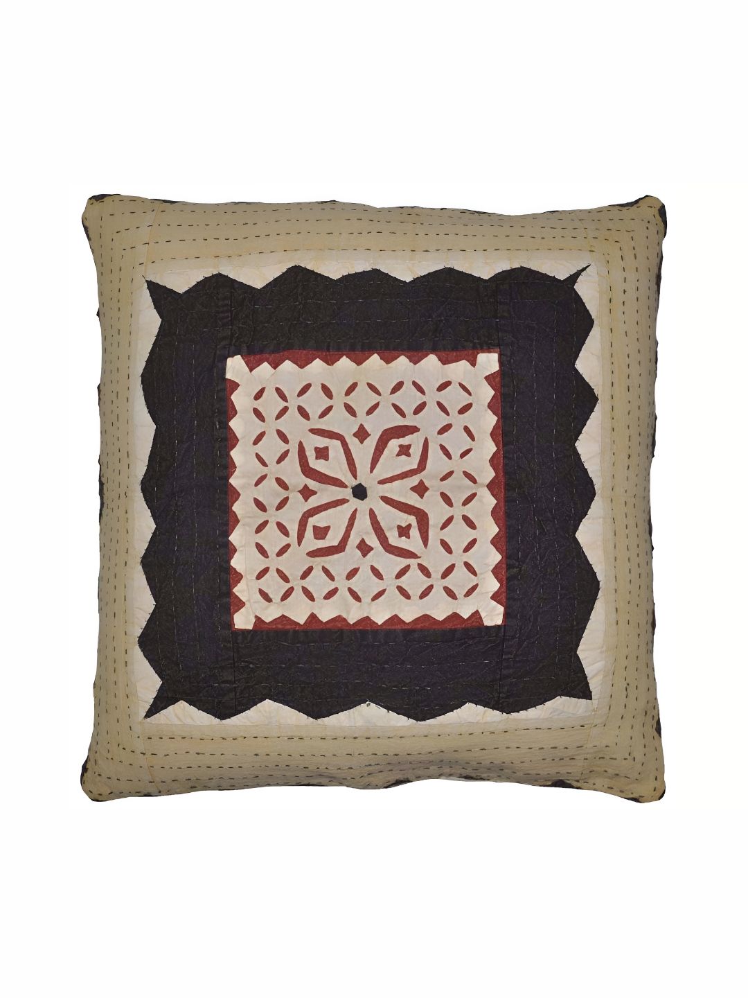 Lal Haveli Beige & Black Ethnic Motifs Silk Square Cushion Cover-picture-24