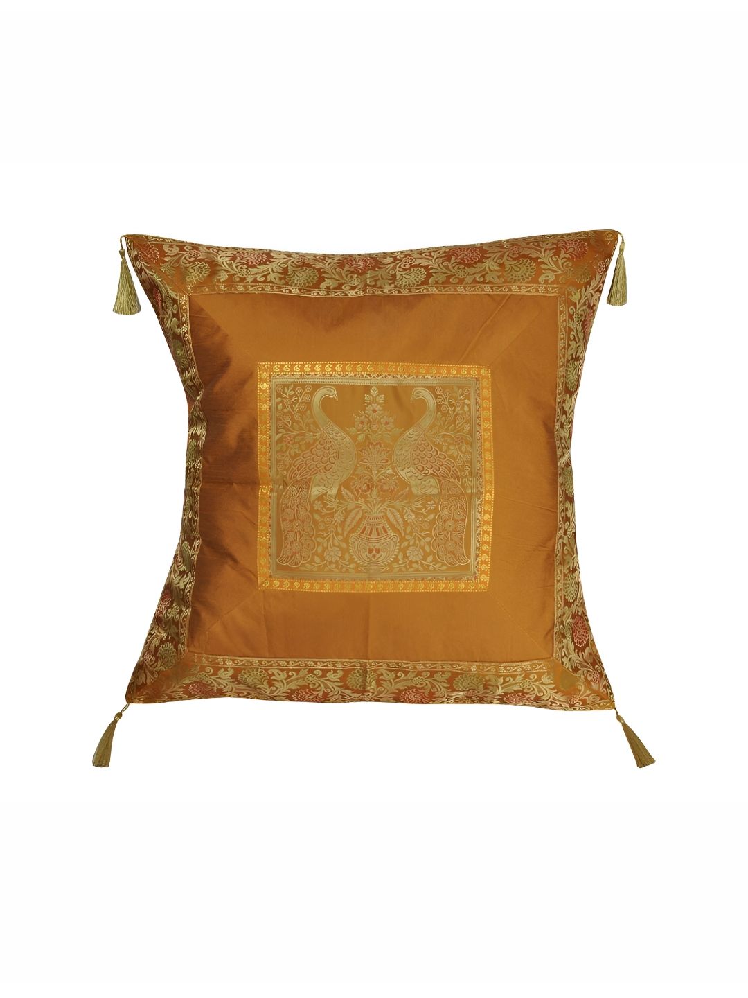 Lal Haveli Gold Toned Ethnic Motifs Silk Square Cushion Cover-picture-14