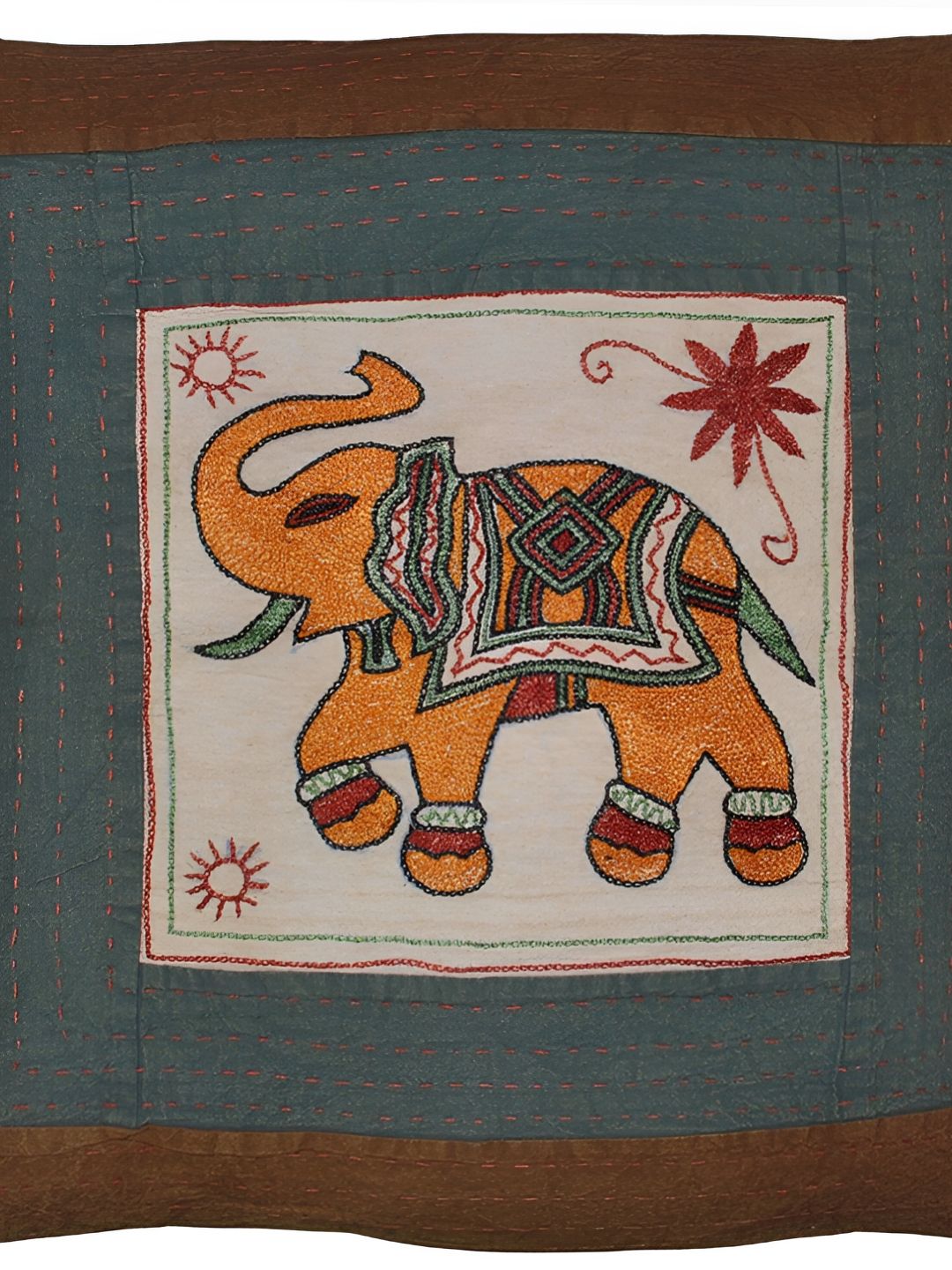 Lal Haveli Brown & White Ethnic Motifs Silk Square Cushion Cover-picture-26