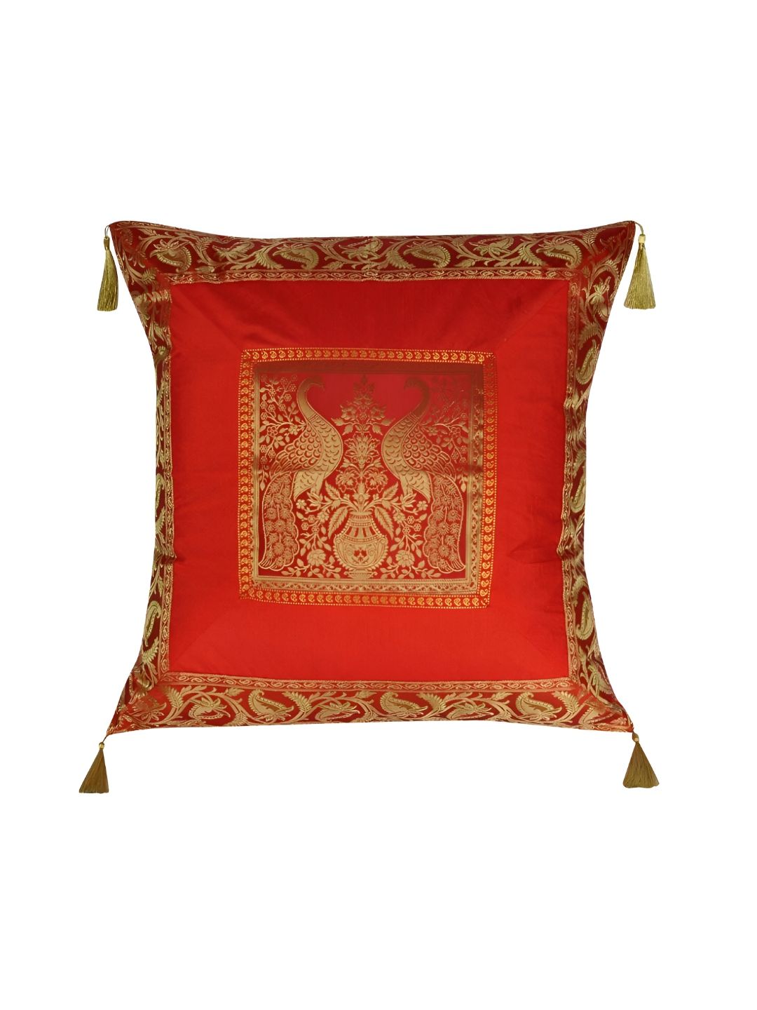 Lal Haveli Red & Gold Toned Ethnic Motifs Silk Square Cushion Cover-picture-23