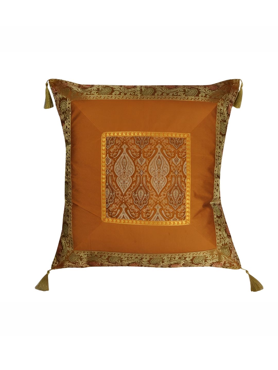 Lal Haveli Gold Toned Ethnic Motifs Silk Square Cushion Cover-picture-30
