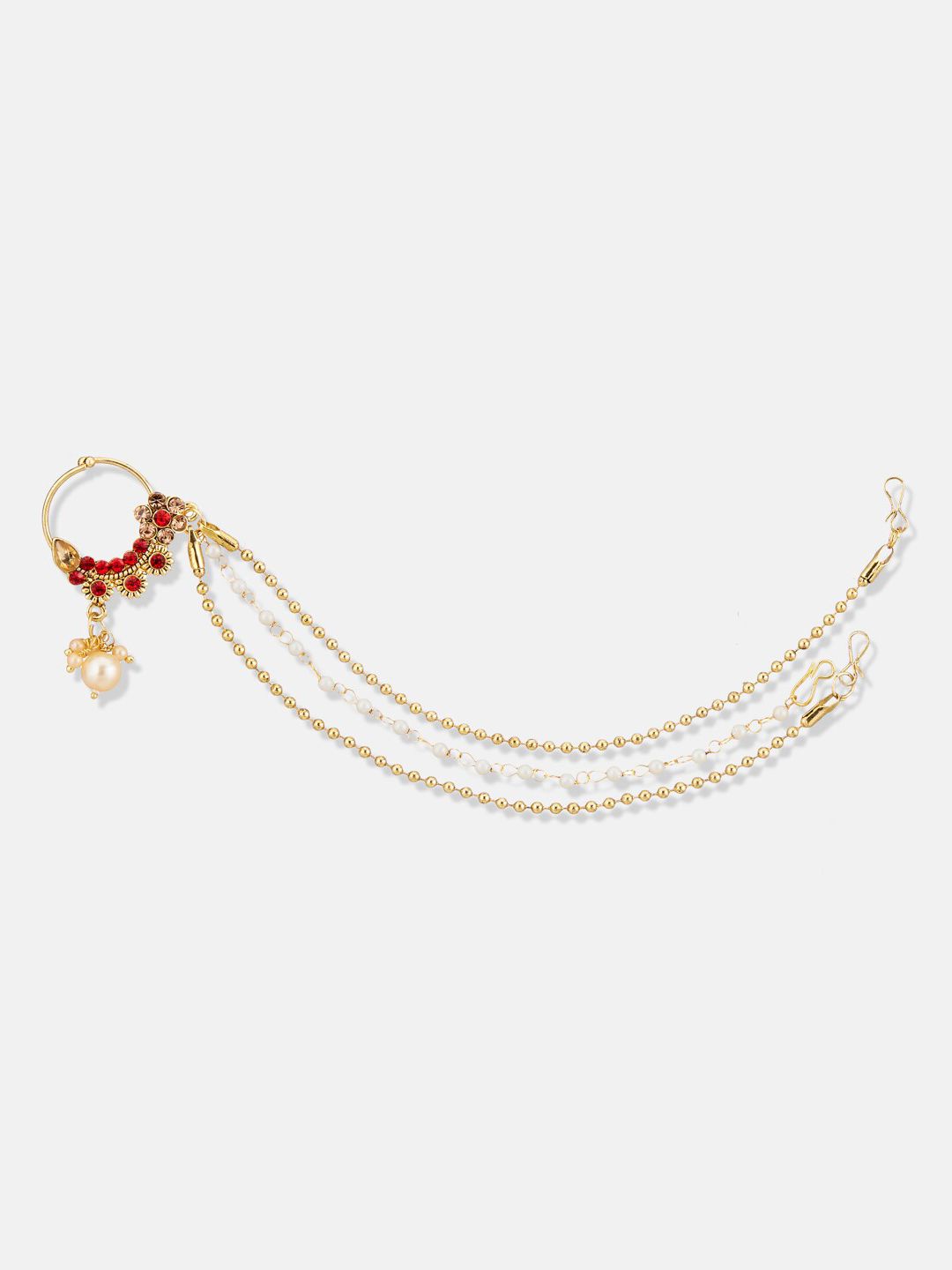 ATIBELLE Gold Plated Stone Studded Clip-On Nosepin With Beaded Extension