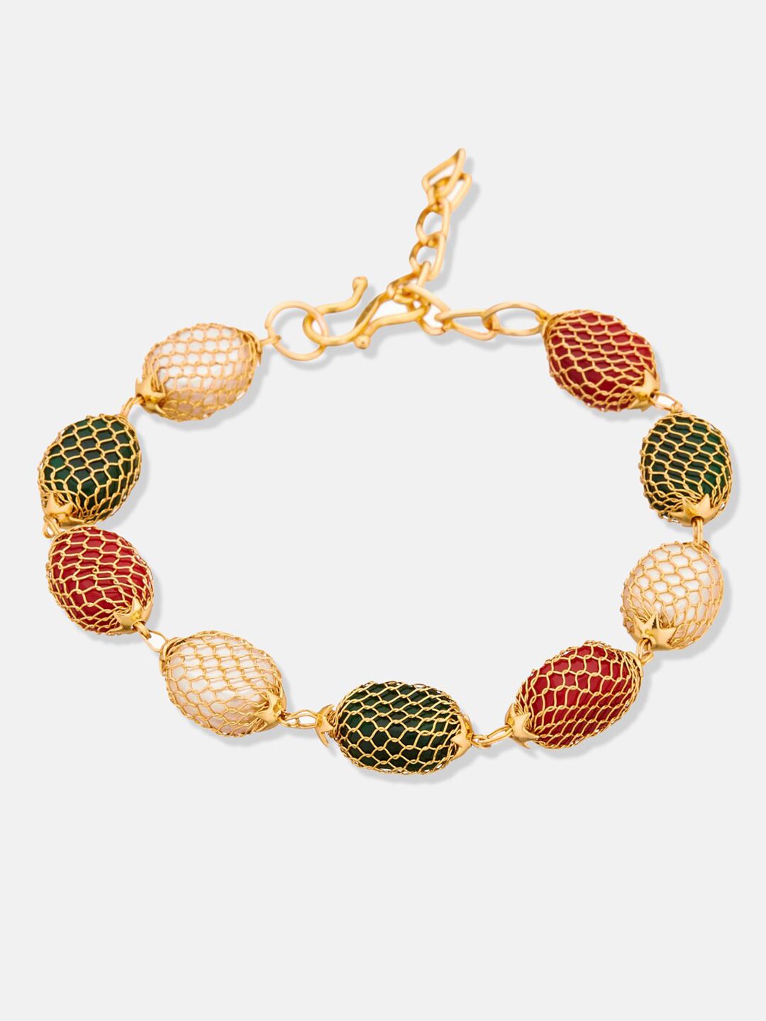 ATIBELLE Gold-Plated Artificial Beads Beaded Wraparound Bracelet