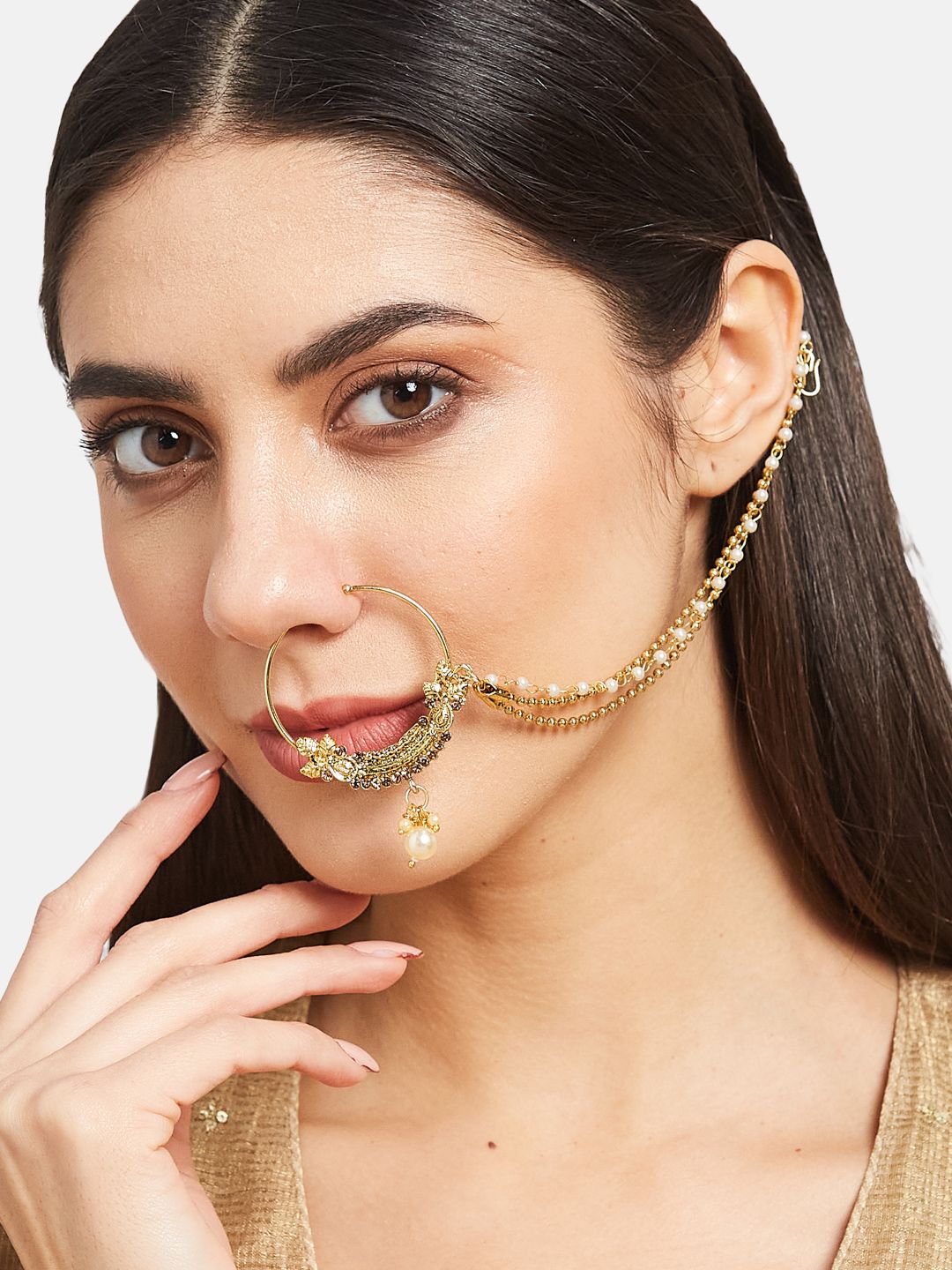 ATIBELLE Gold Plated Pearl Beaded Nosering