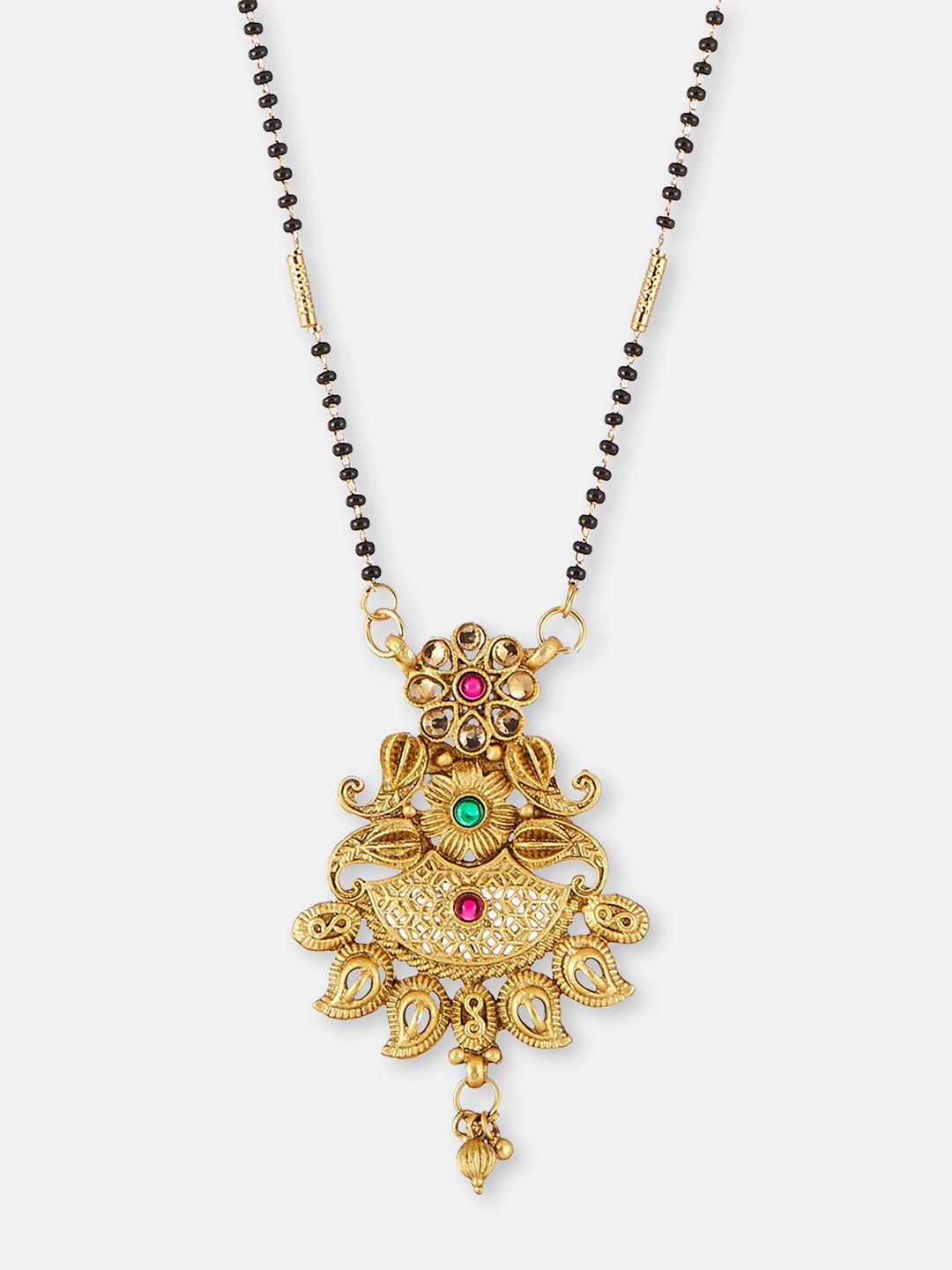 ATIBELLE Gold Plated Stone Studded & Beaded Mangalsutra
