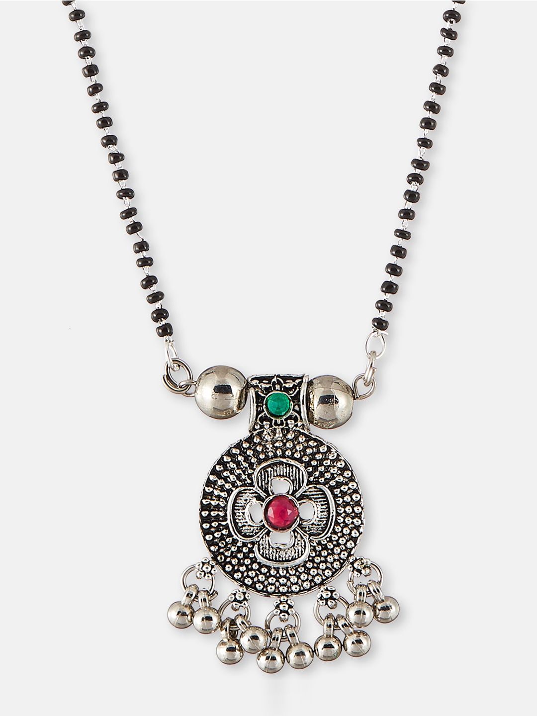 ATIBELLE Silver Plated Stone Studded & Beaded Mangalsutra