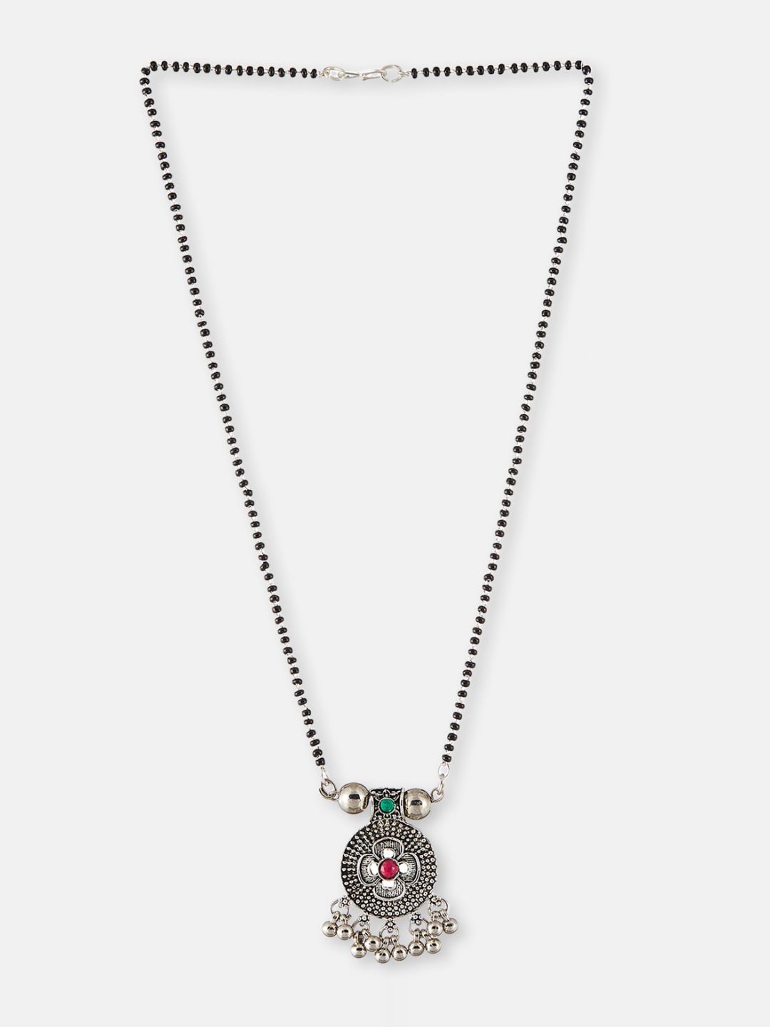 ATIBELLE Silver Plated Stone Studded & Beaded Mangalsutra