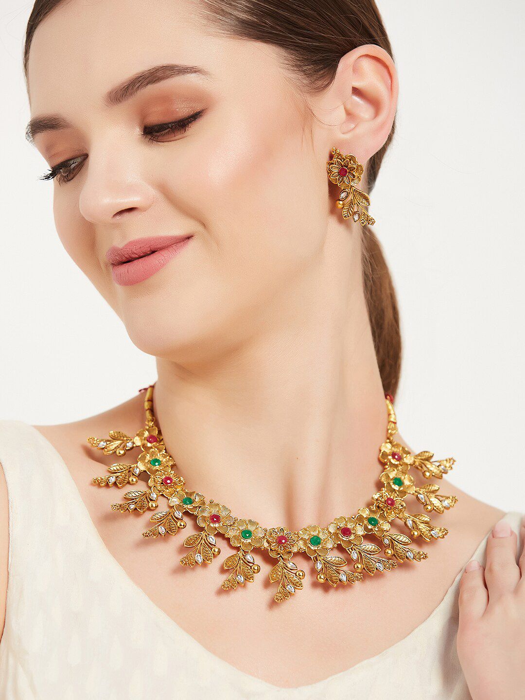 ATIBELLE Gold-Plated Stone Studded Jewellery Set
