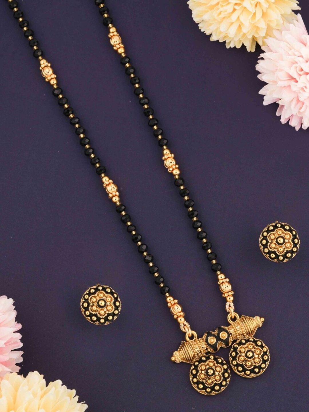ATIBELLE Gold Plated Stone Studded & Beaded Mangalsutra
