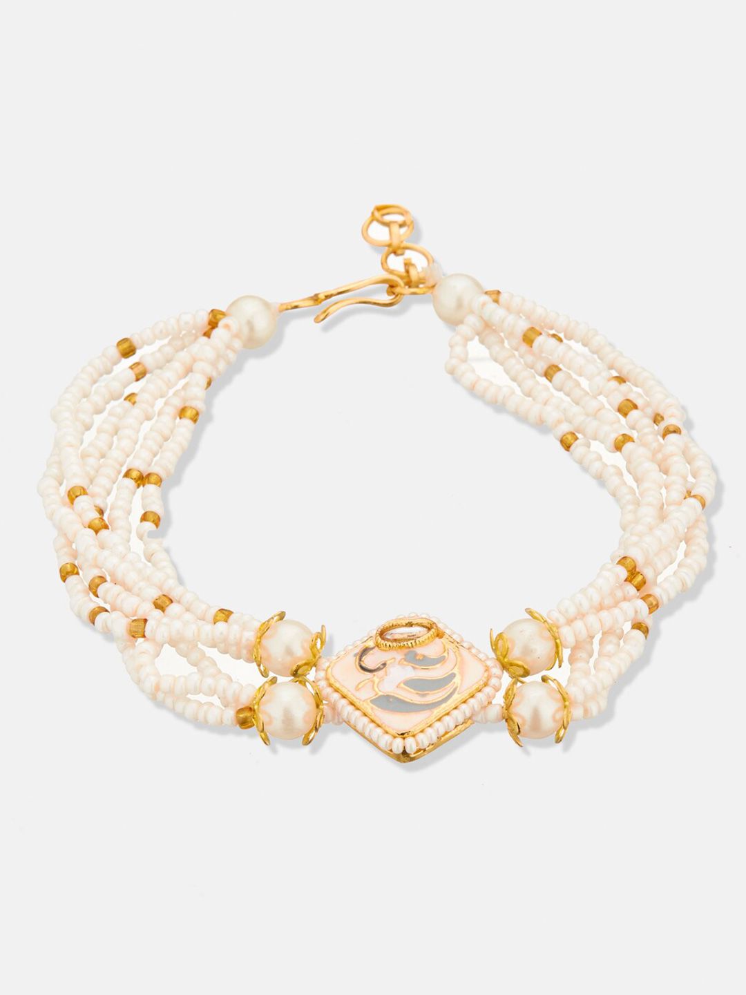 ATIBELLE  Gold-Plated Kundan-Studded & Beads Beaded Wraparound Bracelet
