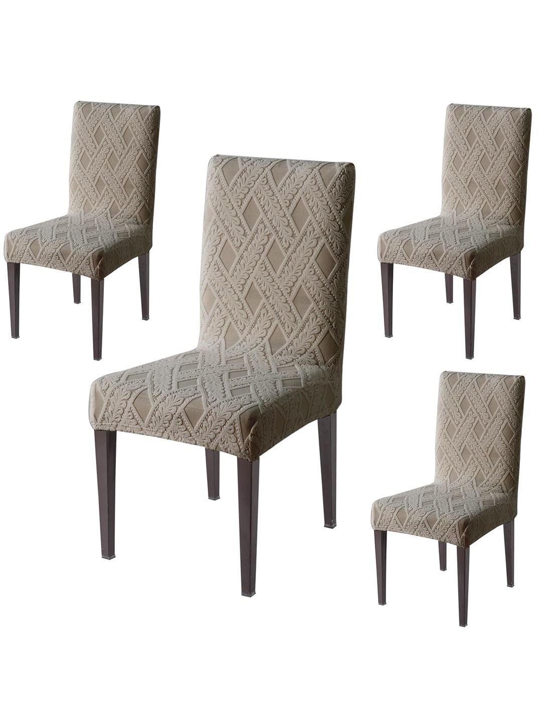 HOKIPO Brown 4 Pieces Textured Jacquard Chair Covers-picture-12