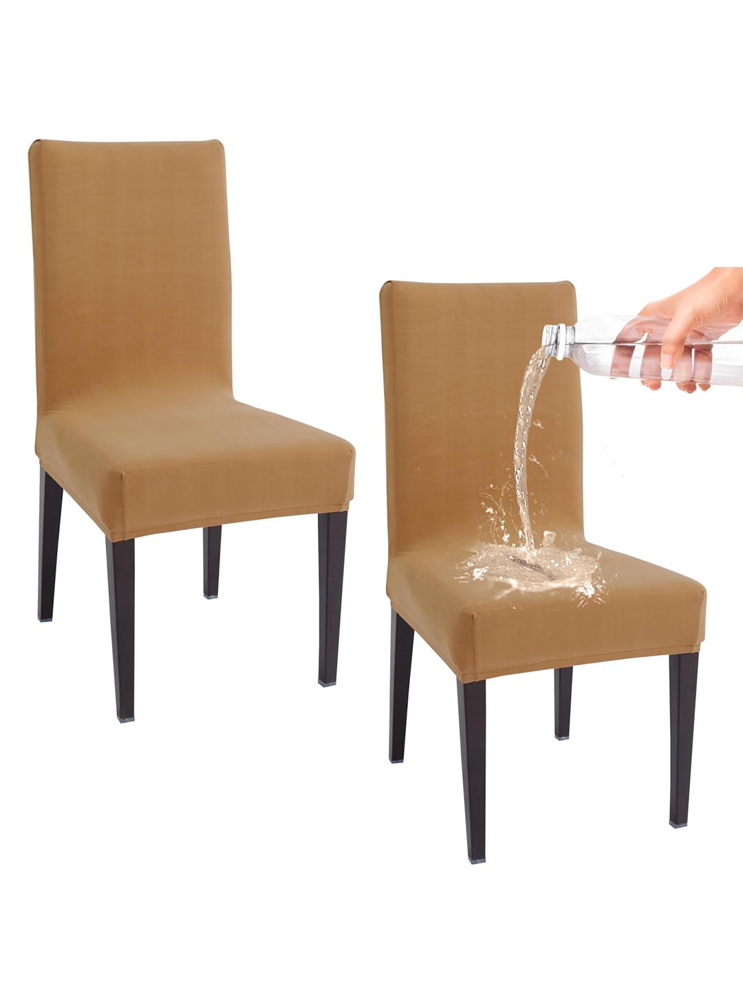HOKIPO 2 Pcs Camel Brown 130 GSM Water-Resistant Stretchable Chair Covers-picture-38
