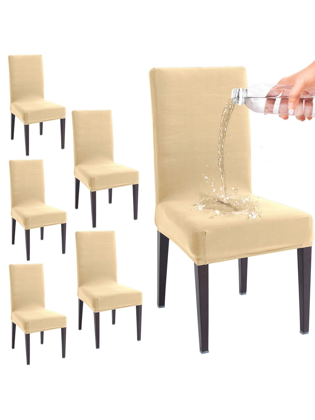 HOKIPO Beige 6 Pieces 130 GSM Water Resistant Chair Covers