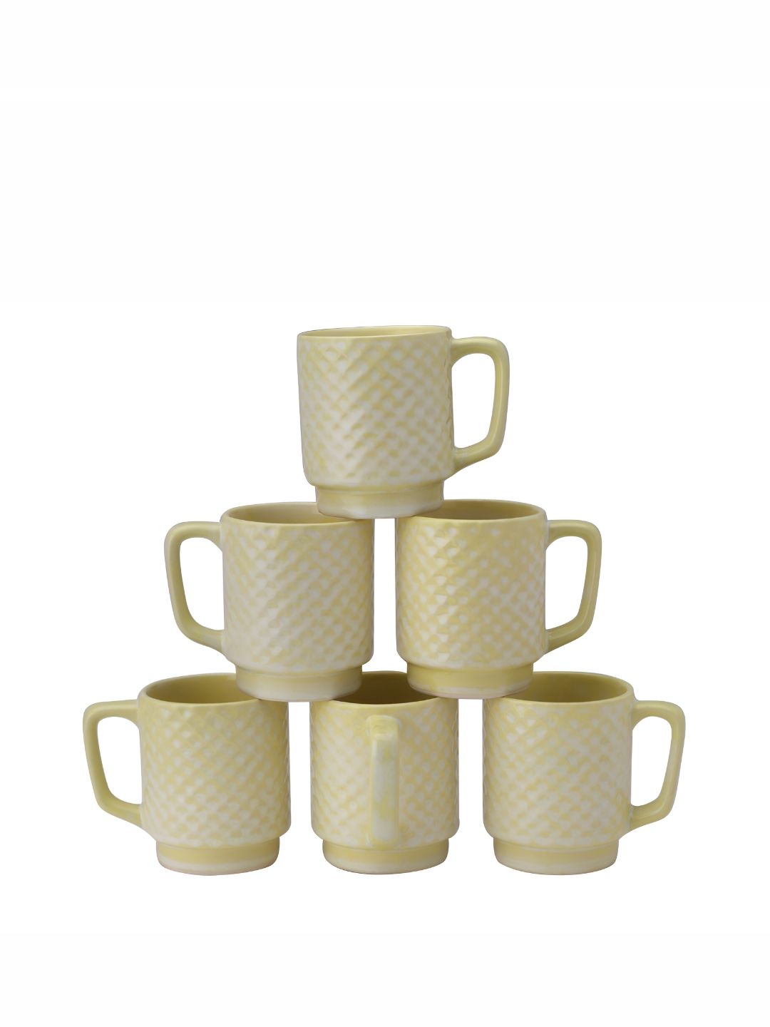 BODHI HOUSE Yellow 6 Pieces Textured Ceramic Glossy Coffee Mugs 275 ML Each-image-47