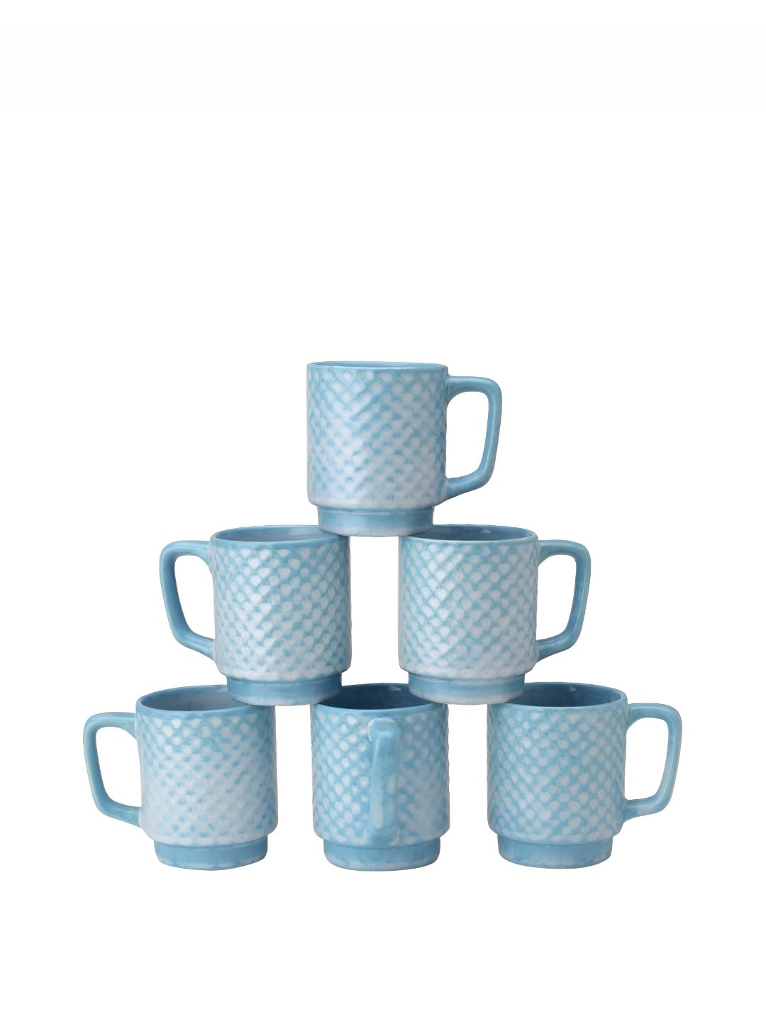 BODHI HOUSE Blue 6 Pieces Textured Ceramic Glossy Coffee Mugs 275 ML Each-image-28