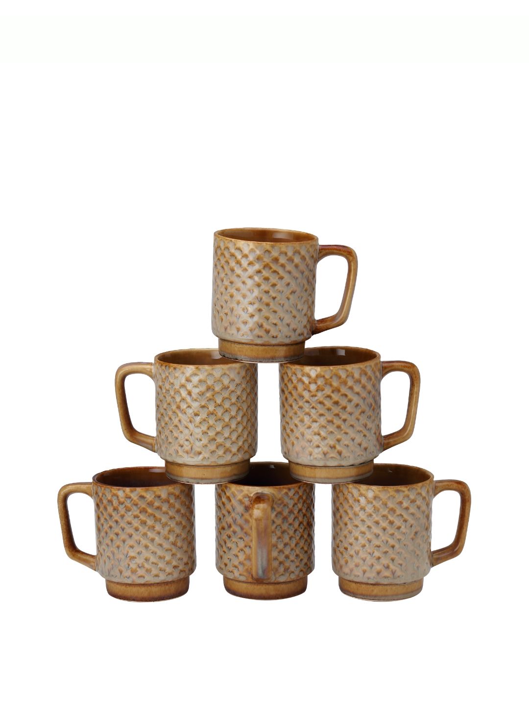 BODHI HOUSE Brown 6 Pieces Textured Ceramic Glossy Coffee Mugs 275 ML Each-image-45