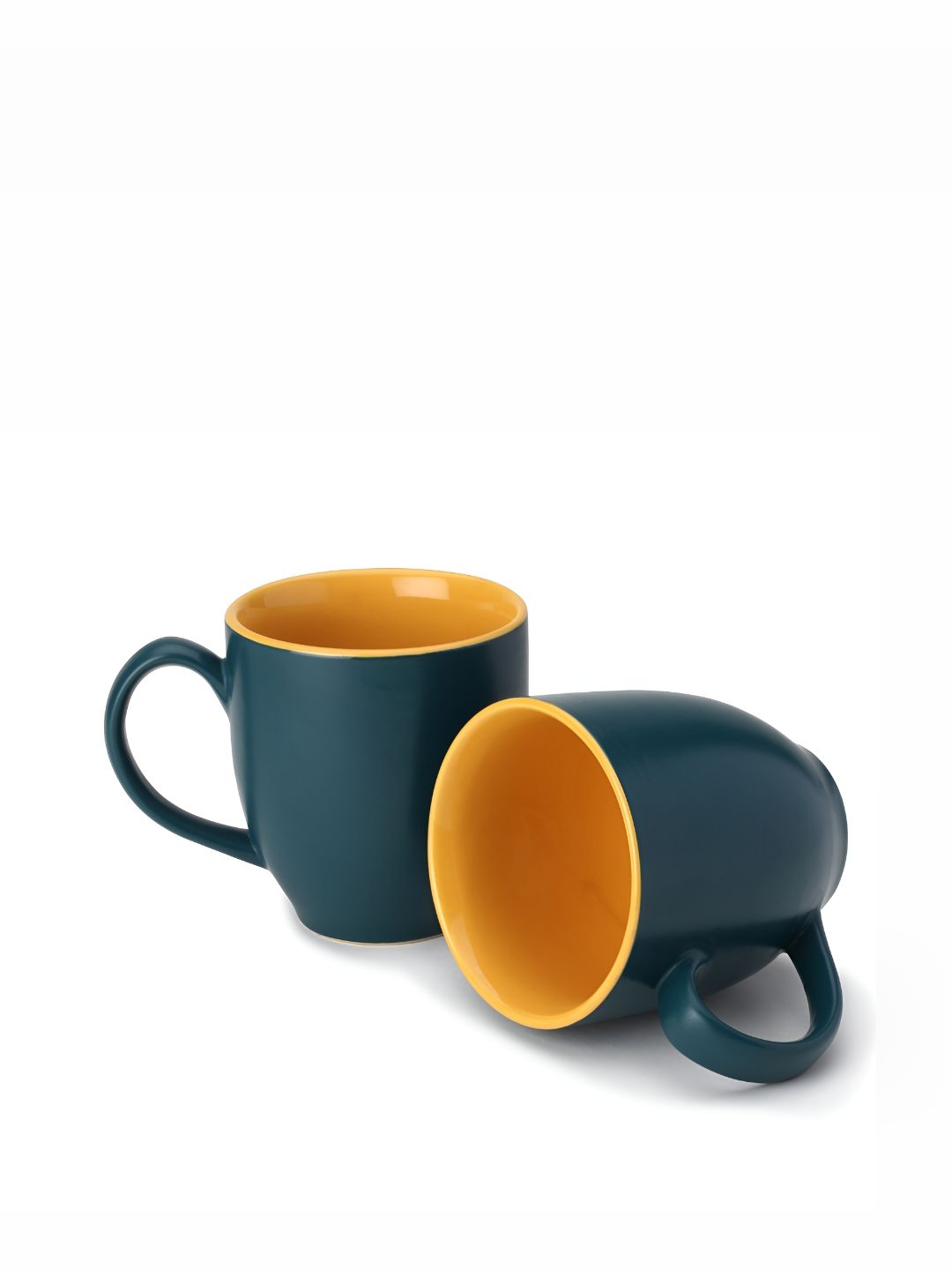 BODHI HOUSE Teal & Yellow 2 Pieces Solid Microwave Safe Ceramic Matte Mugs 400 ML Each-image-5