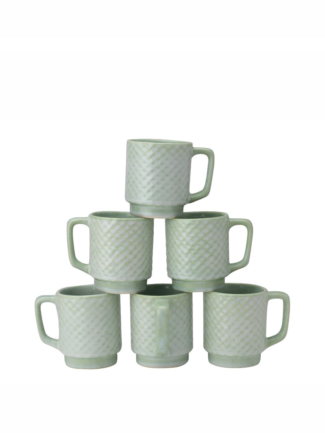 BODHI HOUSE Mint Green 6 Pieces Textured Ceramic Glossy Coffee Mugs 275 ML Each-image-28