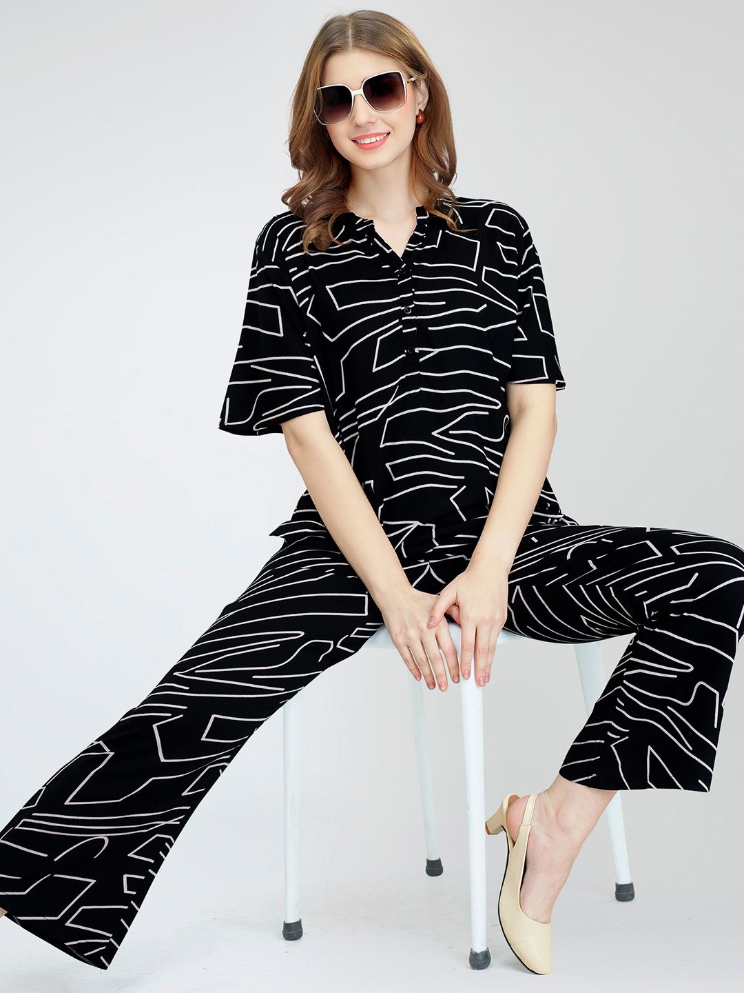 Zeyo Printed Mandarin Collar Co-Ords