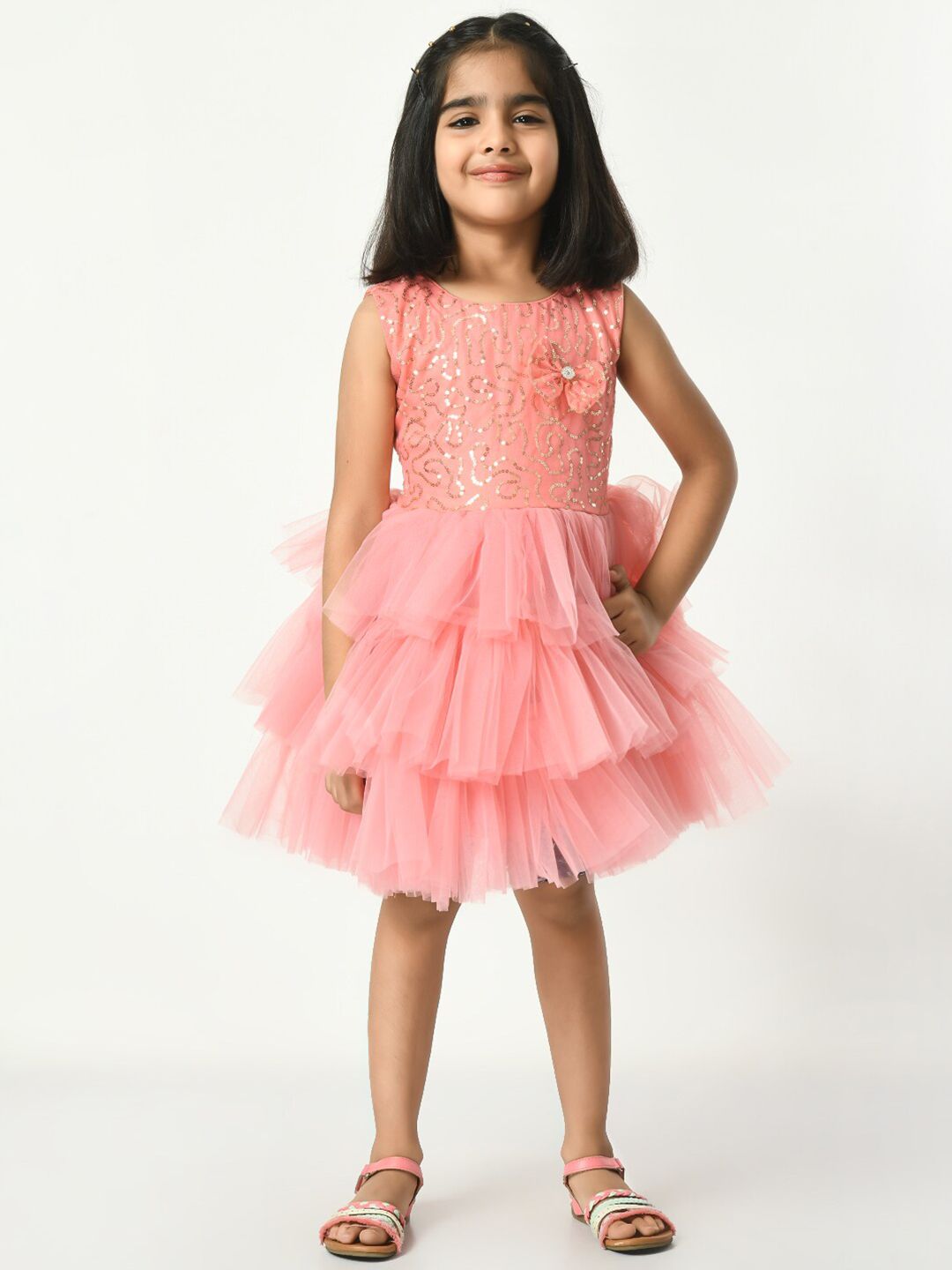 Bella Moda Girls Embellished Net Fit & Flare Dress-picture-28