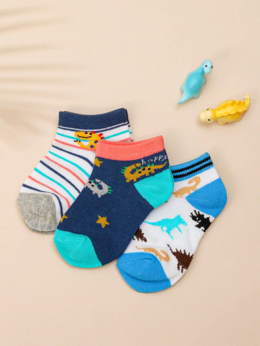 Yellow Bee Boys Pack of 3 Patterned Cotton Ankle Socks-picture-52