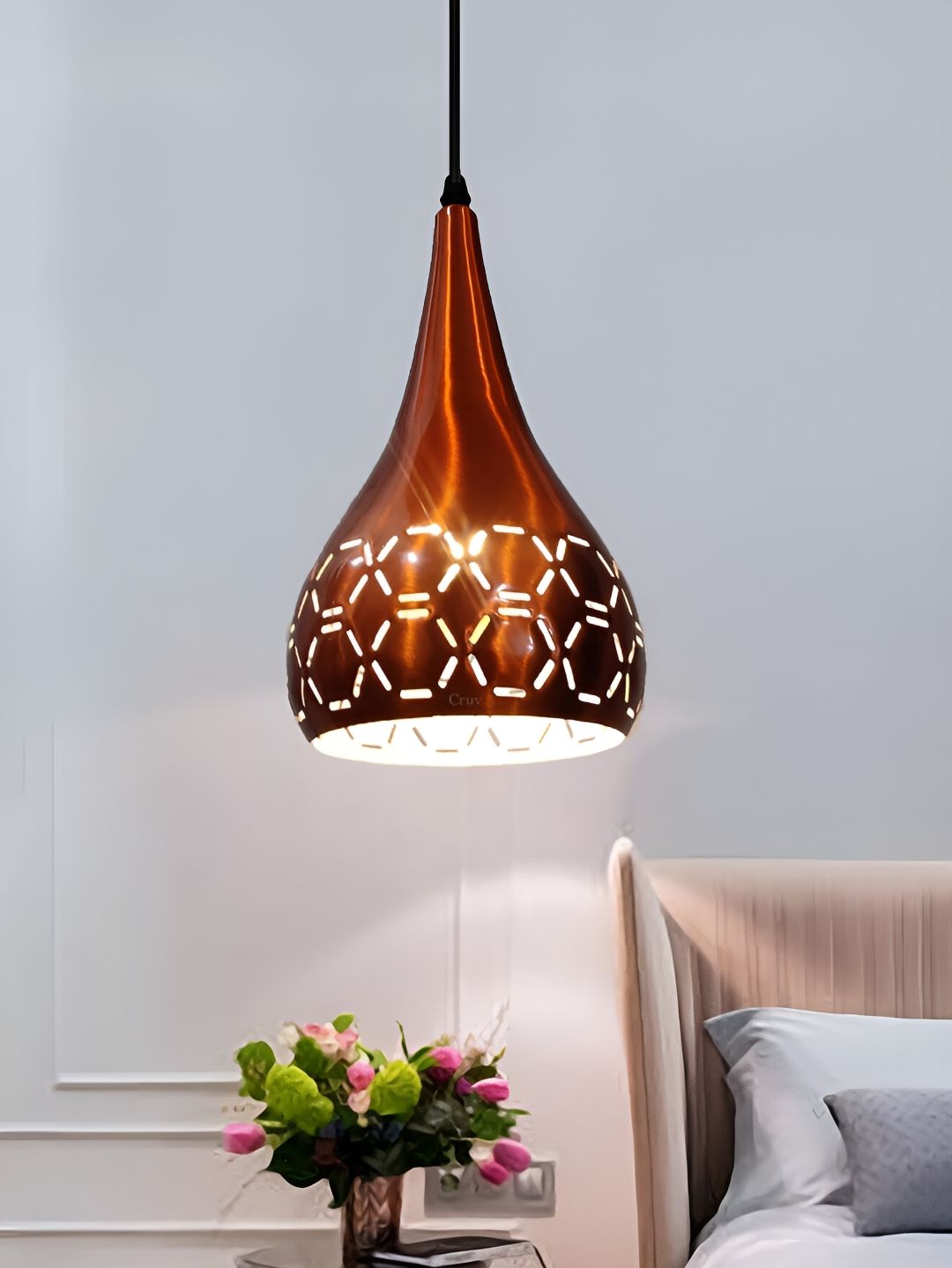Cruv Copper Toned Bell Printed Aluminium Ceiling Lamp