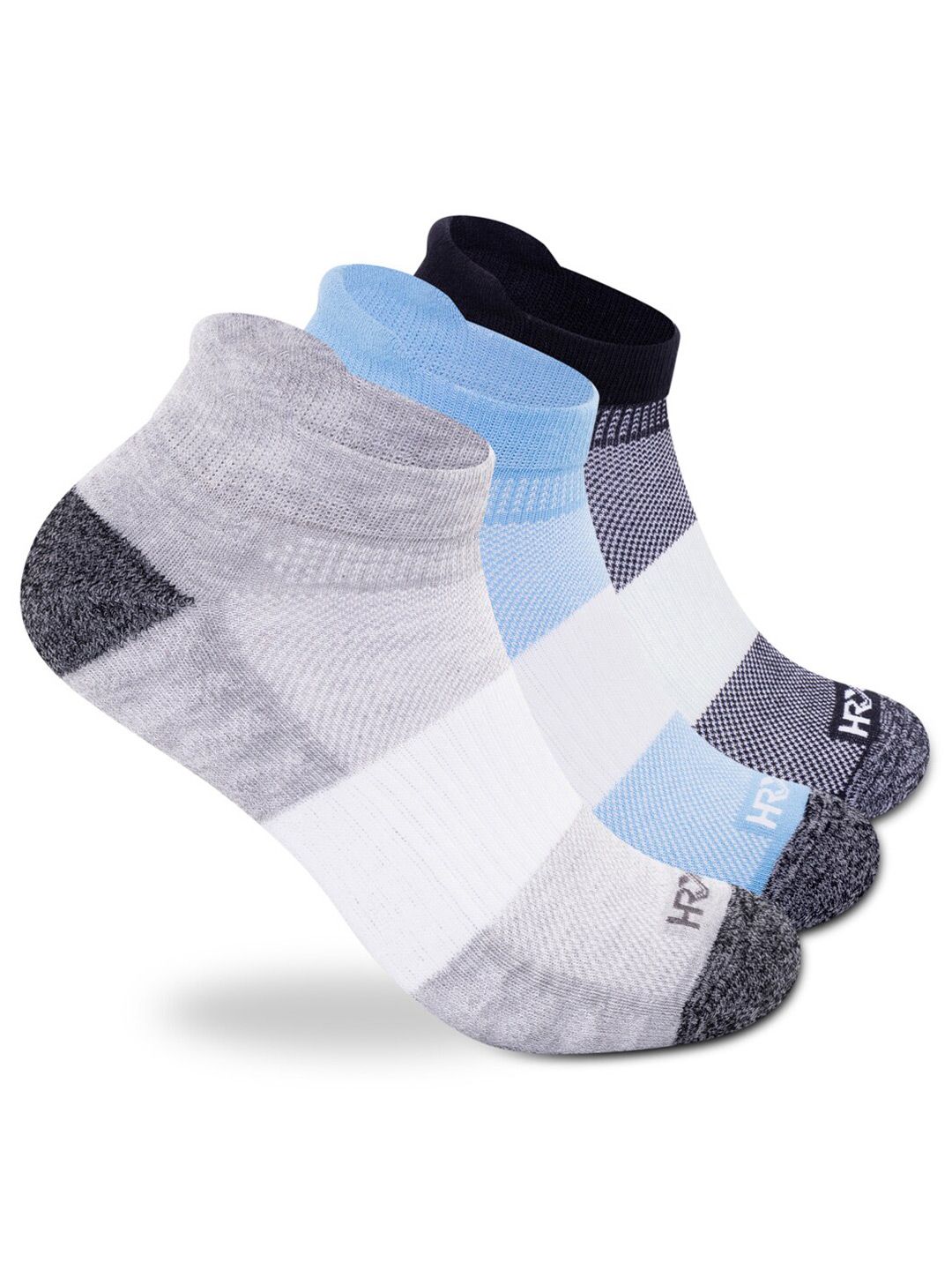 HRX by Hrithik Roshan Men Grey Colourblocked Pack Of 3 Cotton Ankle-Length Socks-picture-33
