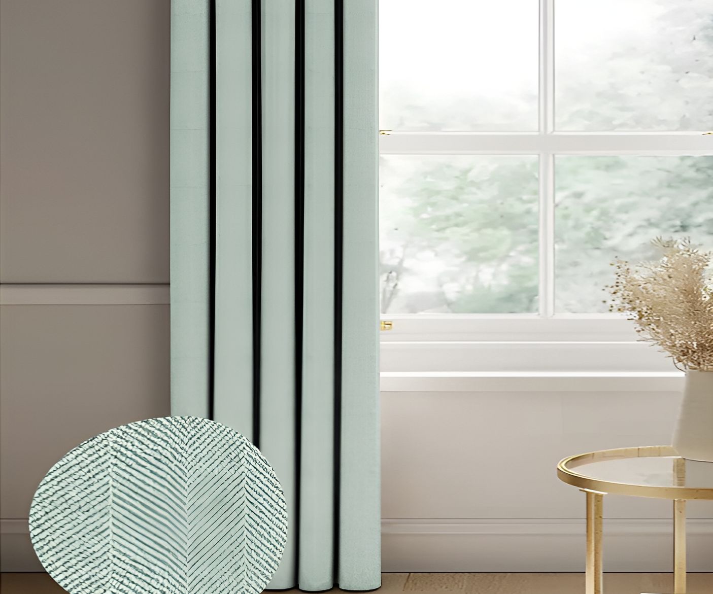 Nefertiti Home Sea Green 2 Pcs Floral Black Out Long Door Curtain-image-22