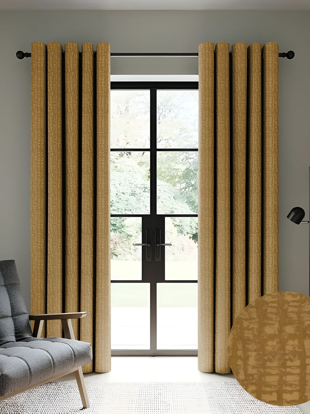Nefertiti Home Mustard 2 Pcs Floral Black Out Long Door Curtain-image-38