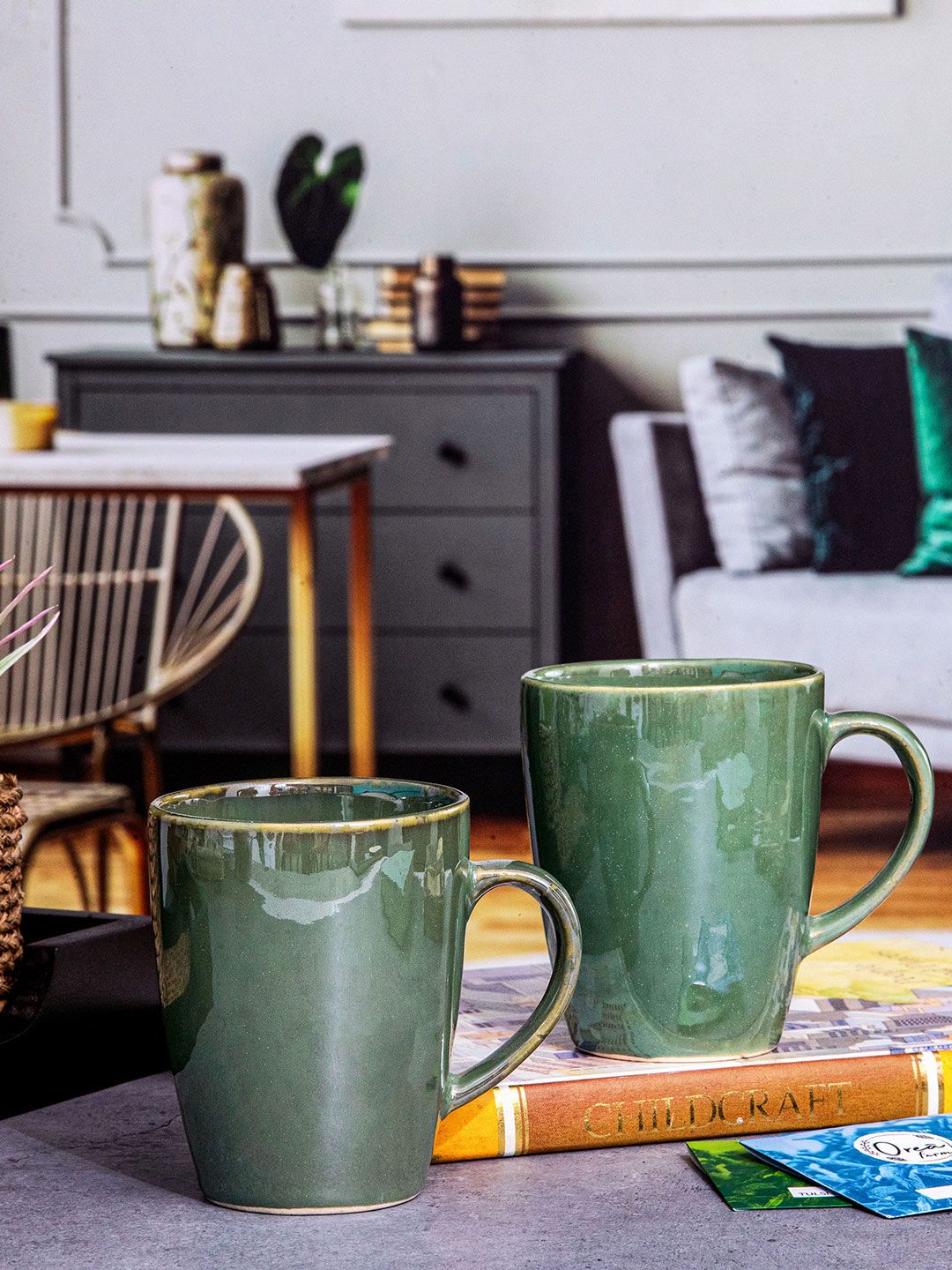 Roxx Green 4 Pieces Ceramic Glossy Mugs - 350 ml Each-image-17