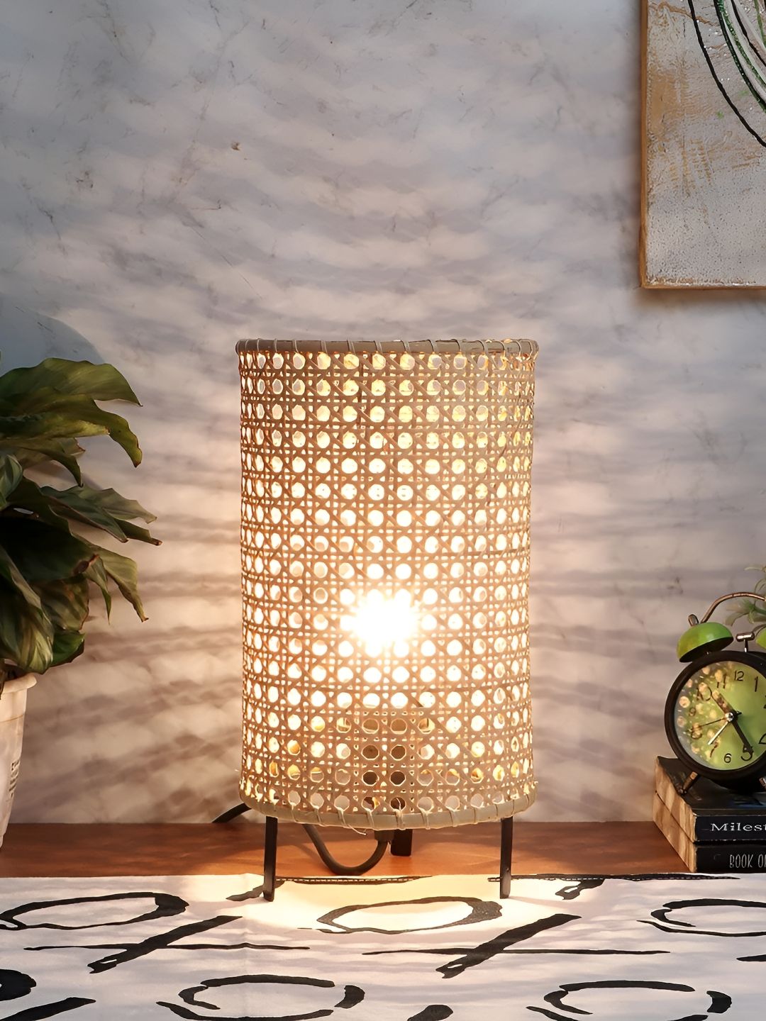 akway Beige Textured Wooden Contemporary Spherical Table Lamp-image-20