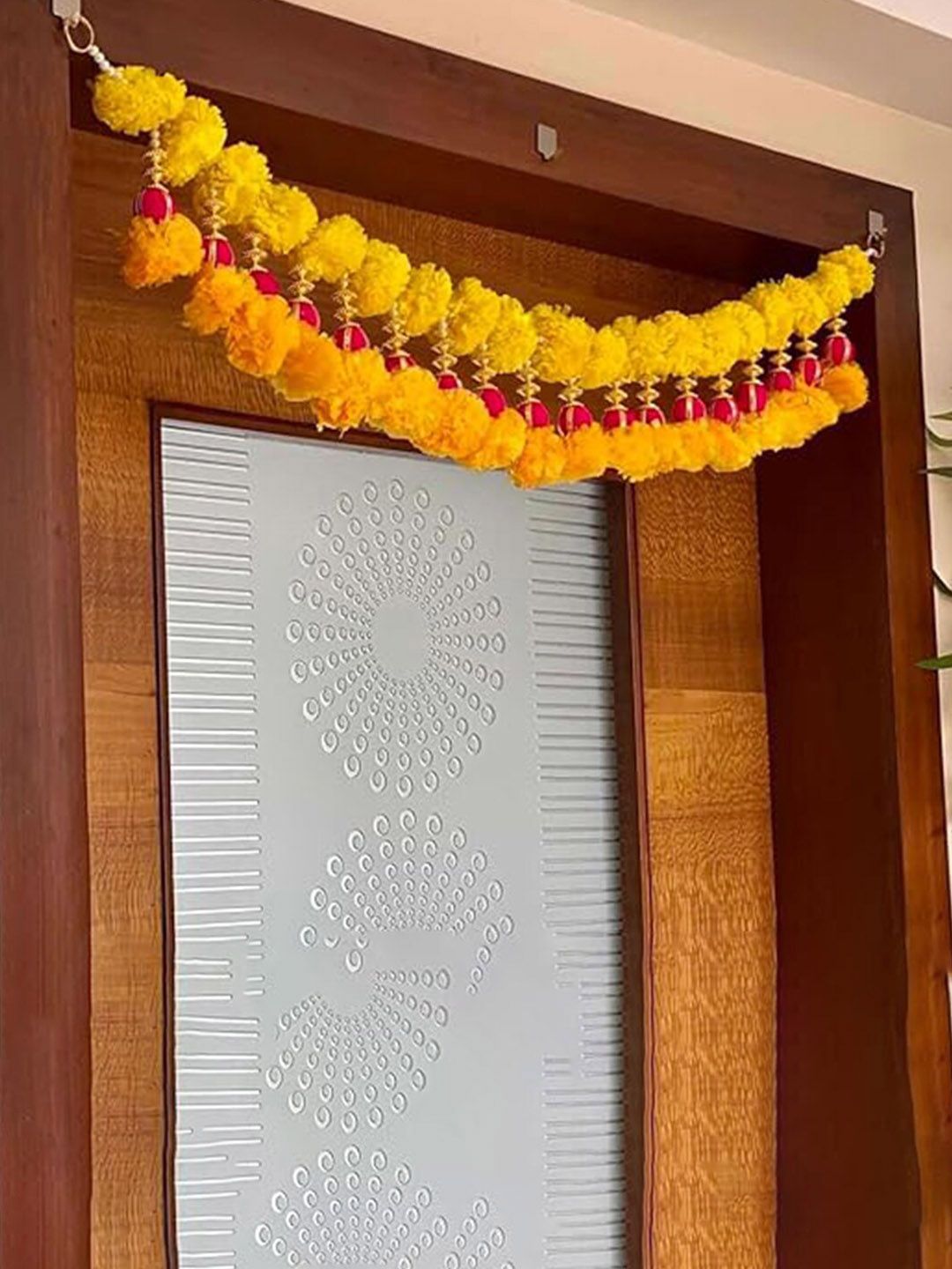 Kaameri Bazaar Yellow & Pink Marigold Traditional Door Toran-picture-36