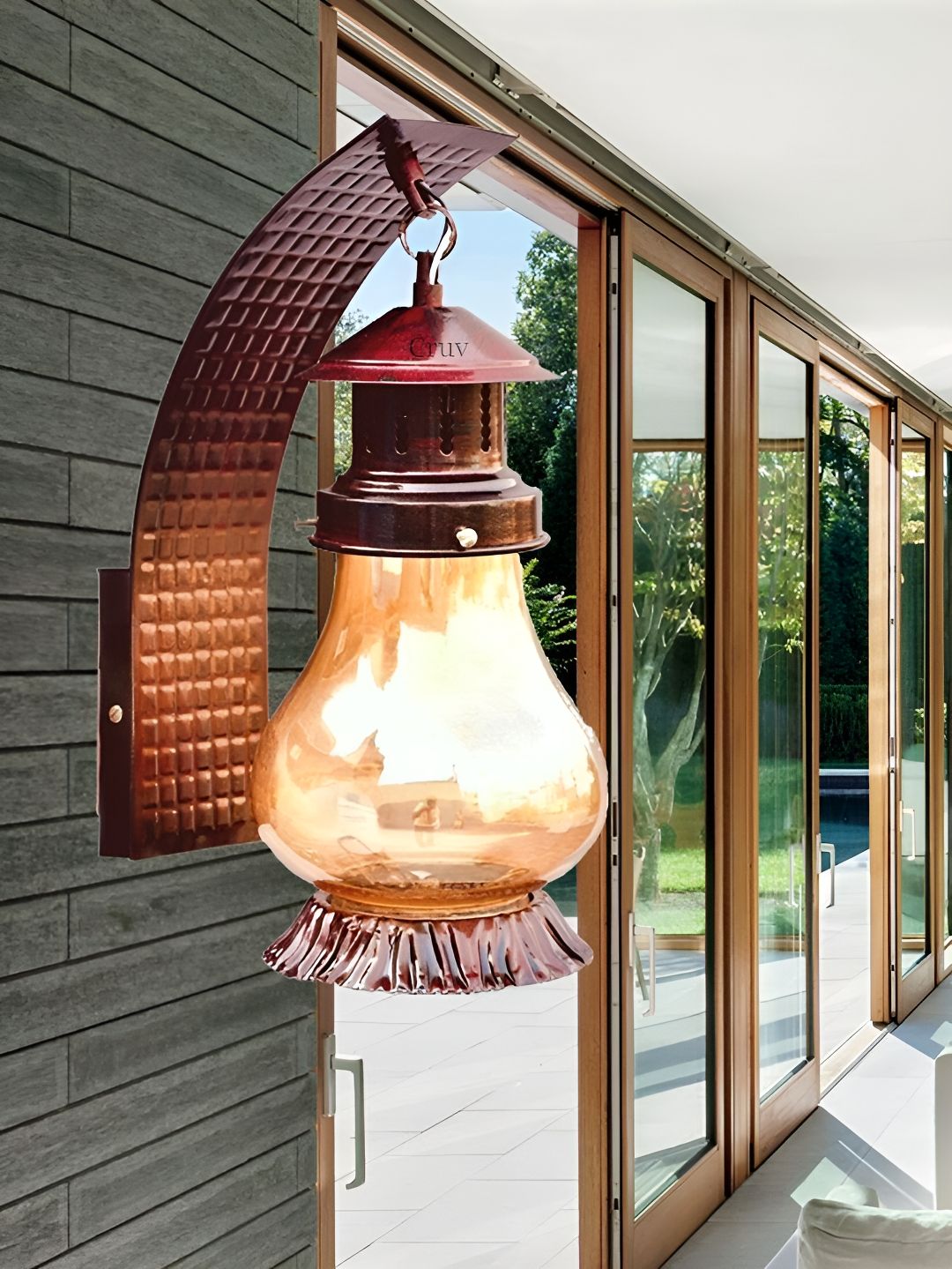 Cruv Brown & Gold Toned Bell Shaped Glass Wall Lamp-image-40
