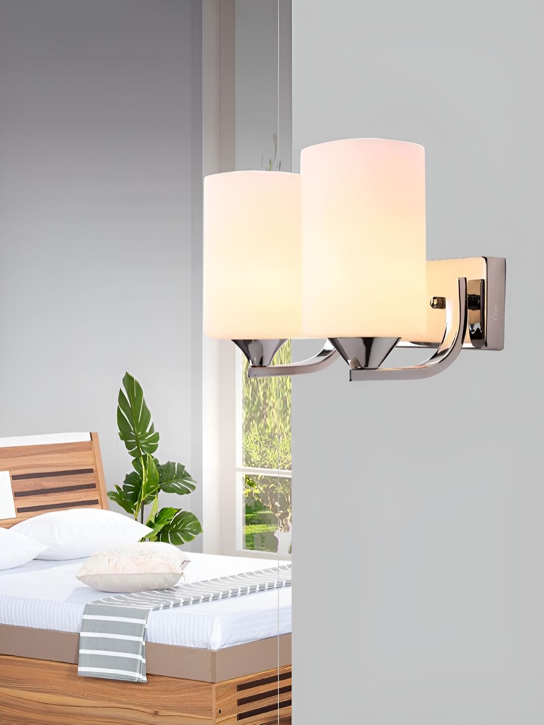 Cruv White & Silver Toned Cylindrical Shaped Glass Wall Lamp-image-22