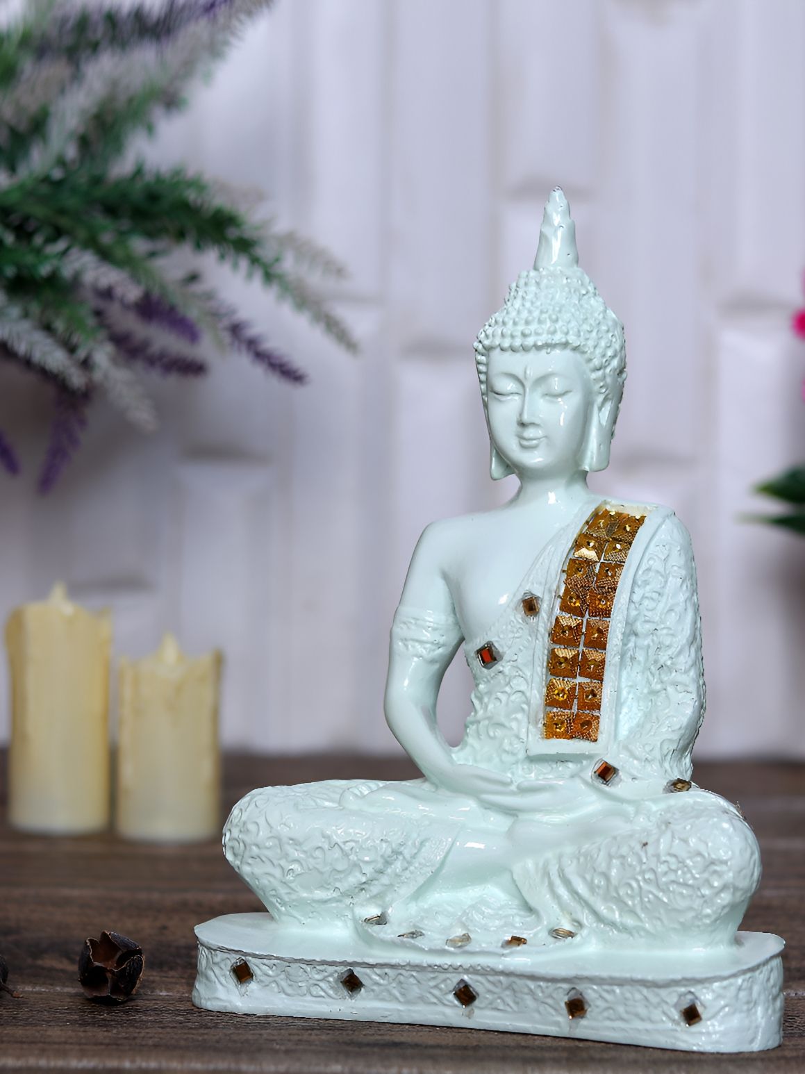 GW CREATIONS Green & Gold-Toned Buddha Idol Showpiece-image-26