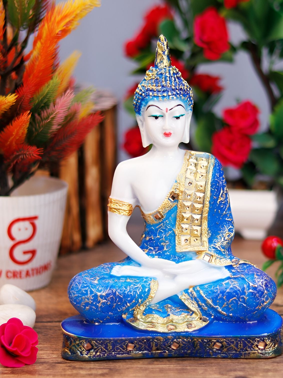 GW CREATIONS White & Blue Marble Buddha Idol Showpiece-picture-17