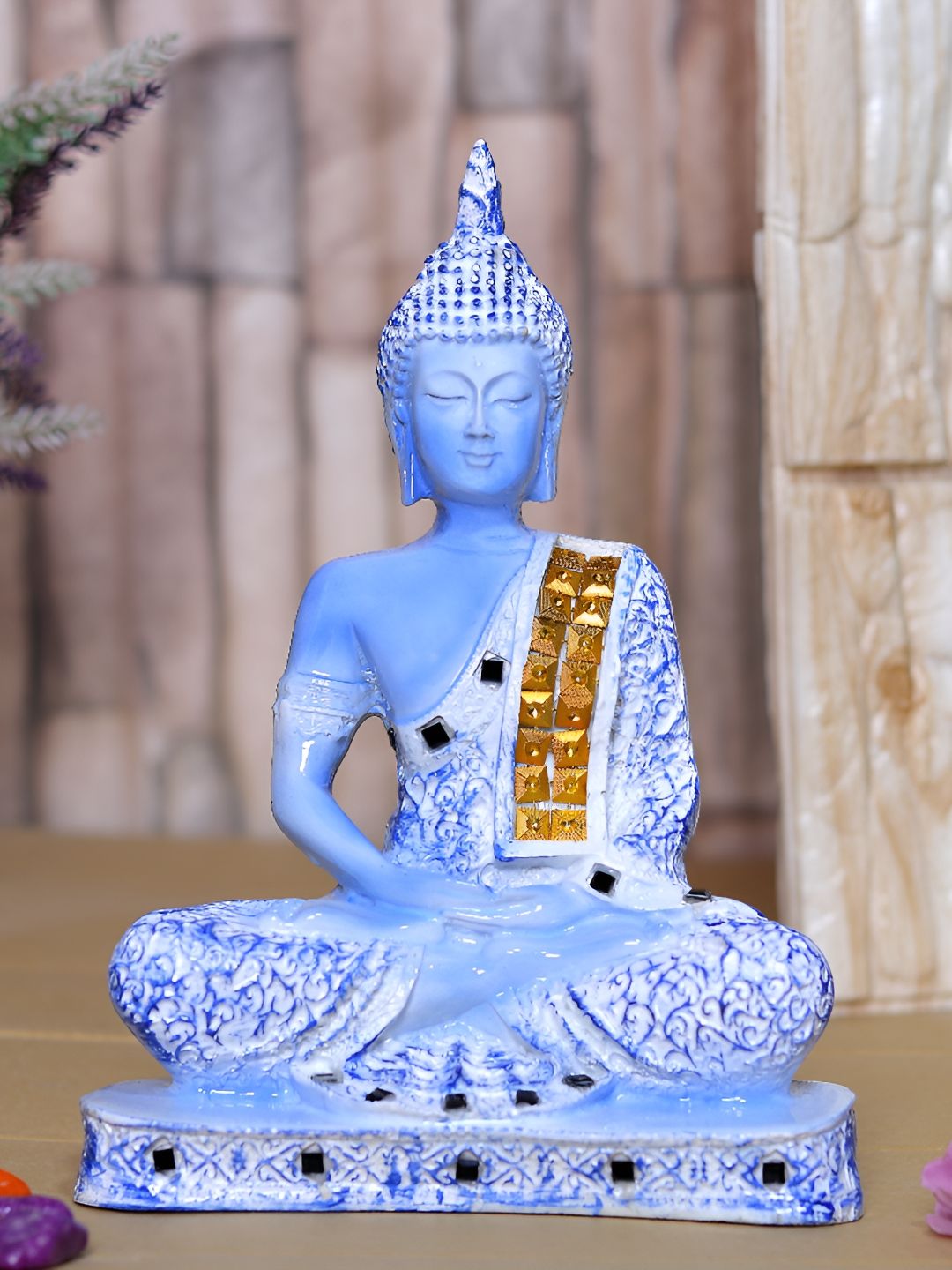 GW CREATIONS White & Blue Buddha Marble Idol Showpiece-picture-18