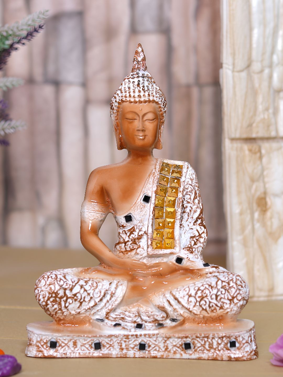 GW CREATIONS Brown & White Marble Buddha Idol Showpiece-image-38