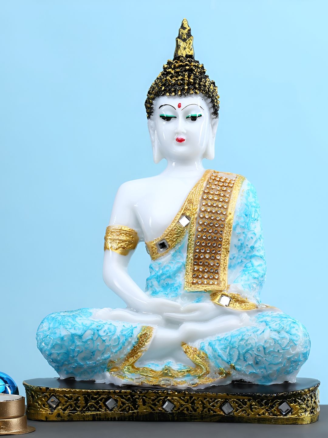 GW CREATIONS White & Blue Buddha Idol Showpiece-picture-36