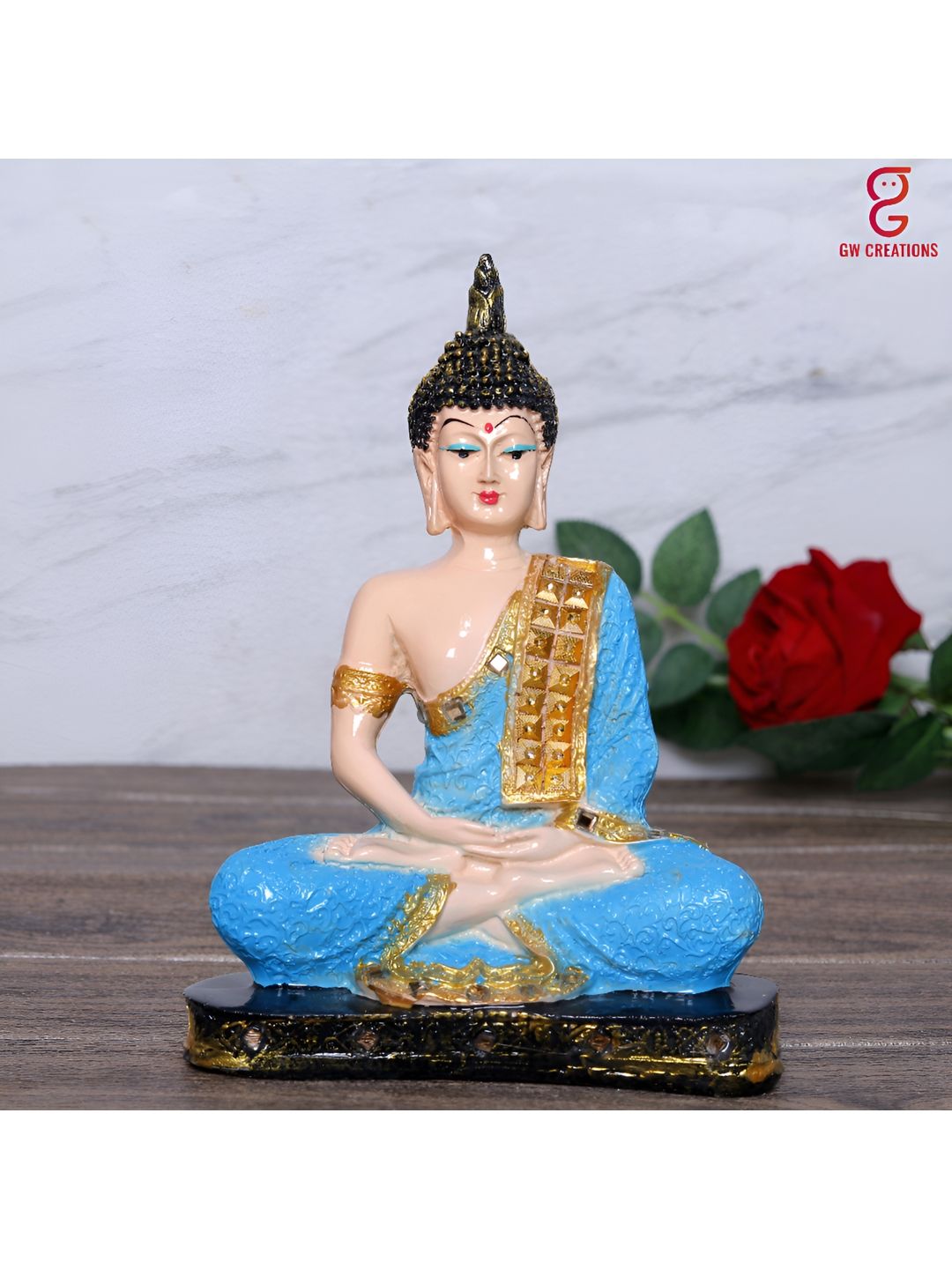 GW CREATIONS Cream & Blue Marble Buddha Idol Showpiece-image-33