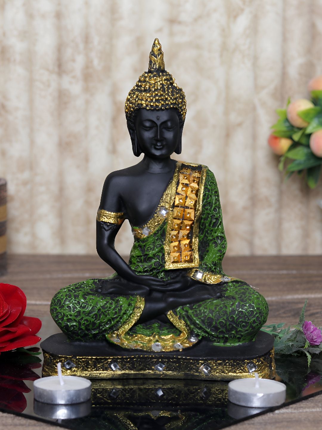 GW CREATIONS Green & Black Buddha Idol Showpiece-image-26