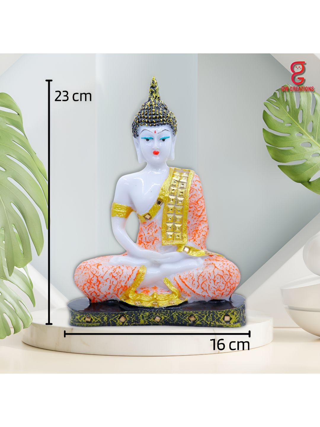 GW CREATIONS Orange & Gold-Toned Buddha Idol Showpiece-picture-42