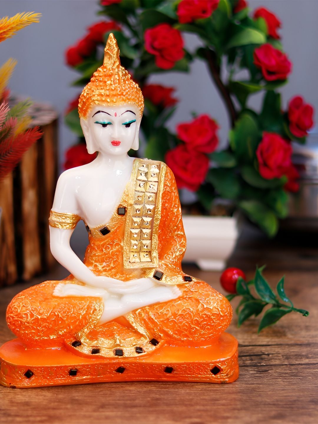 GW CREATIONS White & Orange Marble Buddha Idol Showpiece-image-30